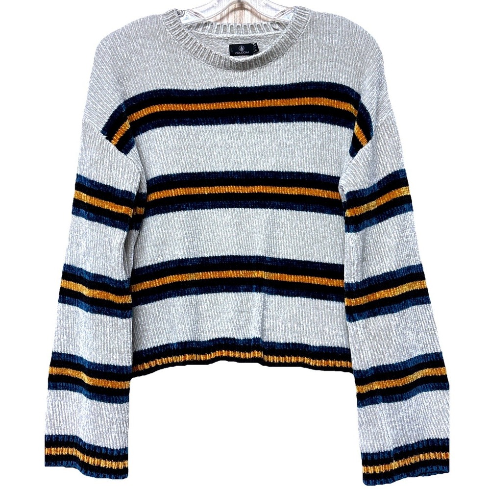 Volcom Womens Striped Chenille Cropped Sweater Womens S Soft Cozy